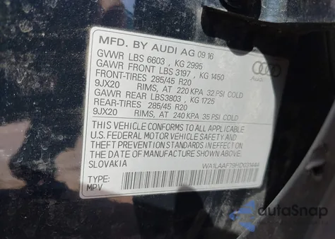 2017 Audi Q7 3.0T Premium from USA, damaged, VIN WA1LAAF79HD031444